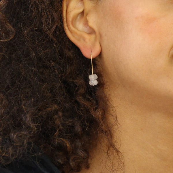 Trio Long Earring - Rose Quartz