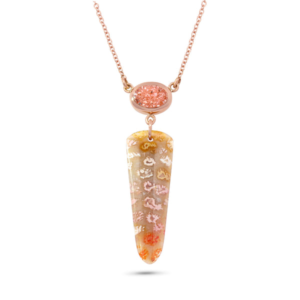Fossil Coral and Peach Druze Necklace