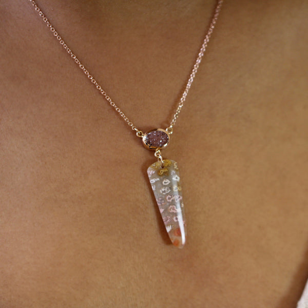 Fossil Coral and Peach Druze Necklace