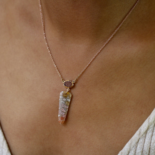 Fossil Coral and Peach Druze Necklace