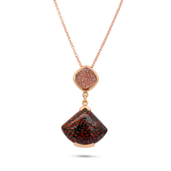Dinosaur Bone and Peach Druze Necklace