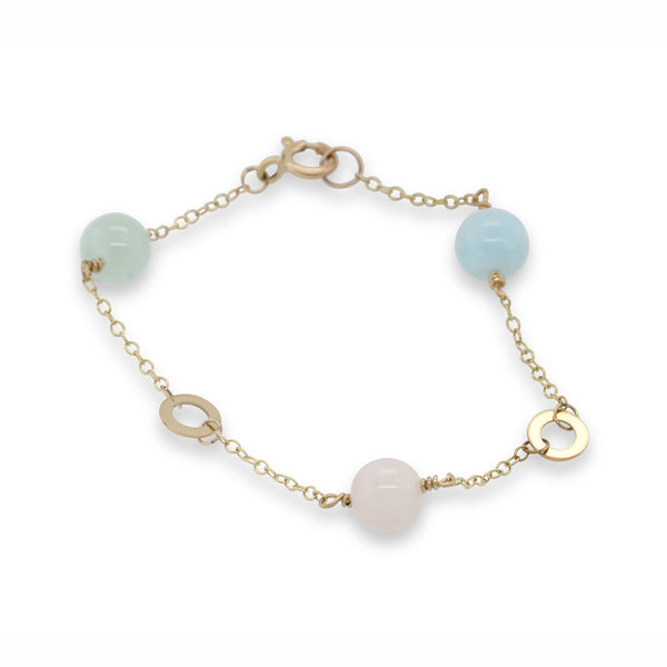 Solo Triple Beryl Bracelet with Aquamarine, Morganite, and green Beryl