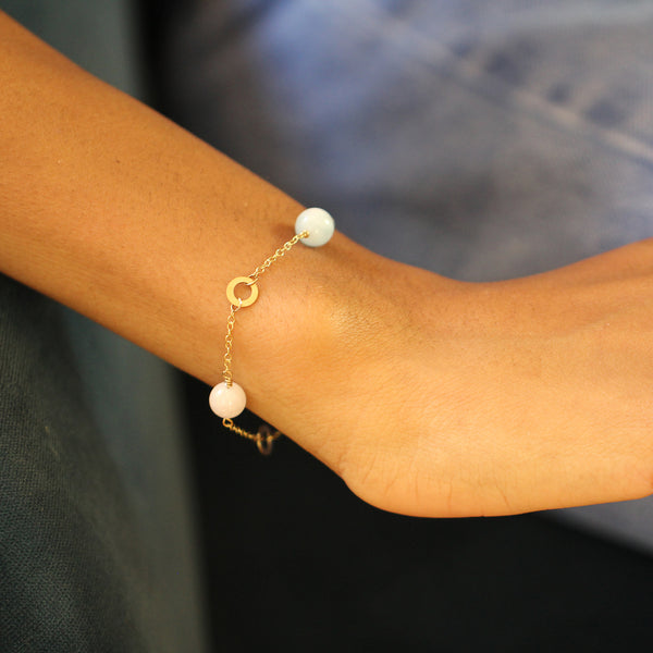 Solo Triple Beryl Bracelet with Aquamarine, Morganite, and green Beryl