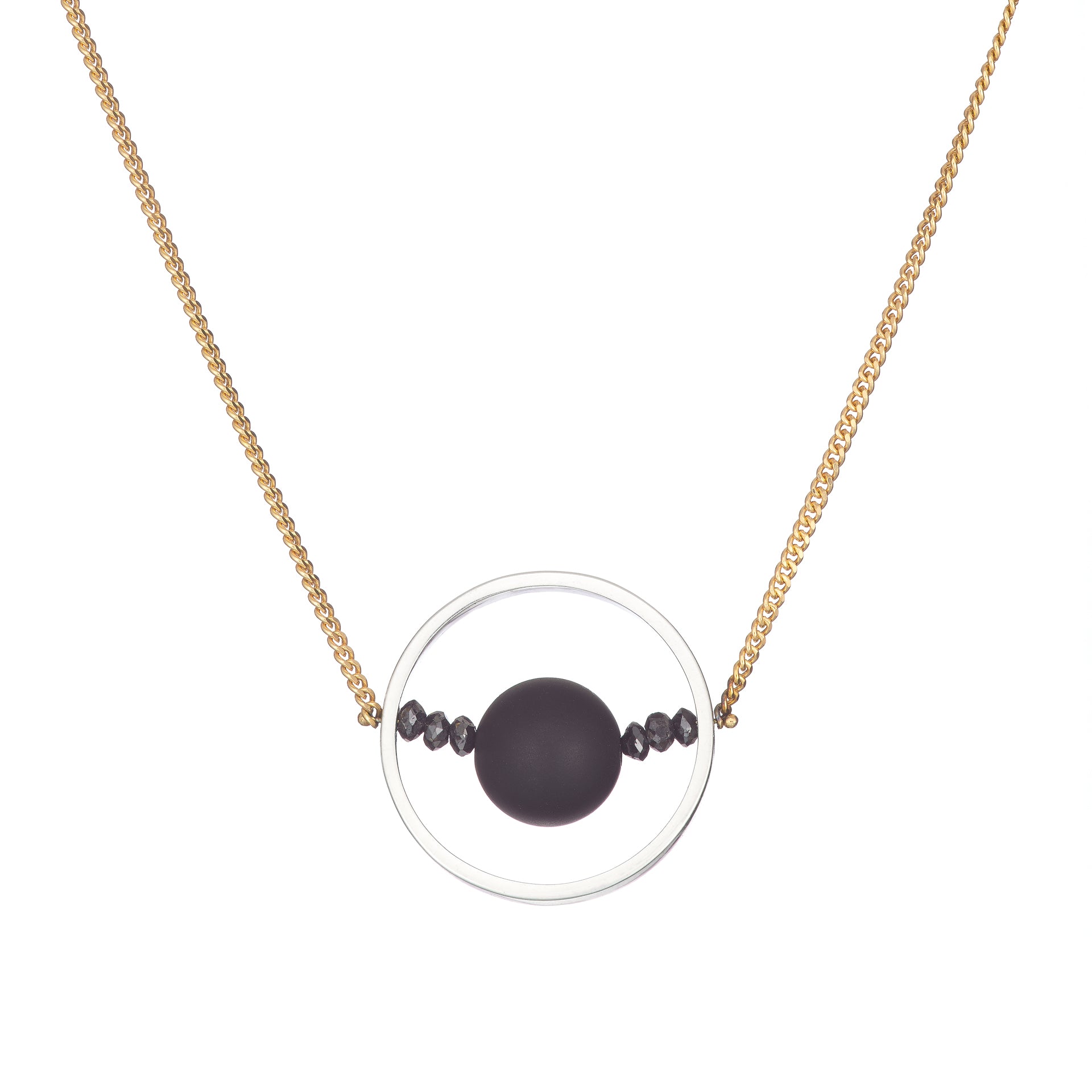 18k yellow gold black diamond onyx silver hoop pendant necklace