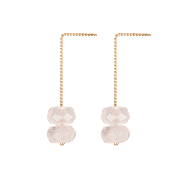 Trio Long Earring - Rose Quartz