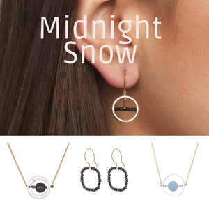 Midnight snow collection - graphic designs with kinetic elements with black diamonds and 18 karat gold by Nicole van der Wolf