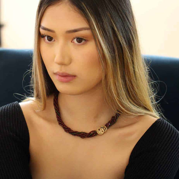 Coral Reef Necklace — 9K Gold, Tourmaline & Garnet | Summer Strand Collection