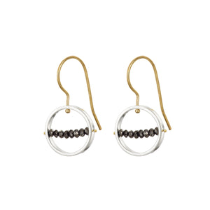 18k yellow gold black diamond silver hoop drop earrings