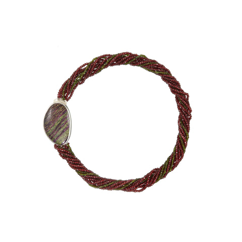 Handmade puzzle clasp with Lepidolite Garnet Tourmaline multi-strand necklace
