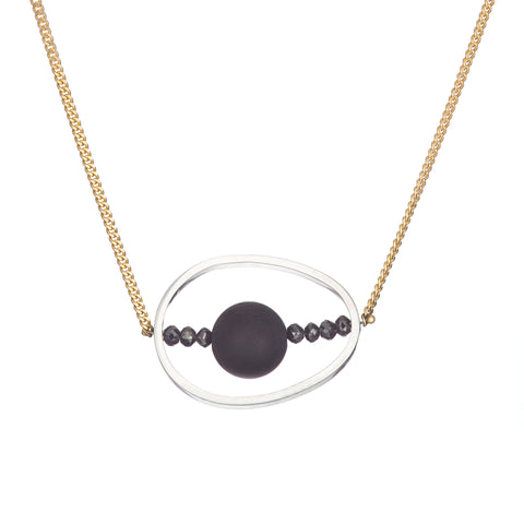 18k yellow gold black diamond onyx silver hoop pendant necklace