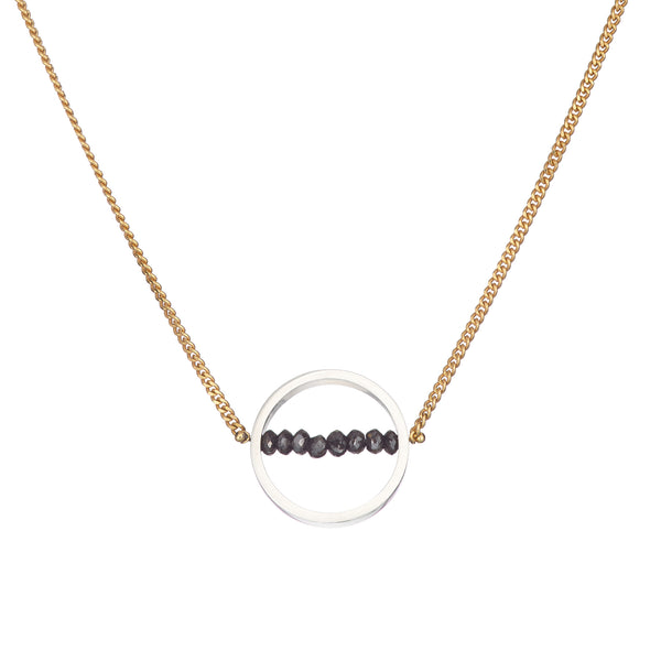 18k yellow gold black diamond silver hoop pendant necklace