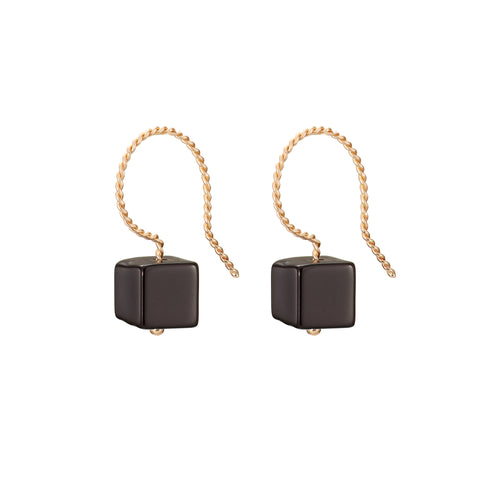Cubo Drop Earrings - Glossy Black Onyx